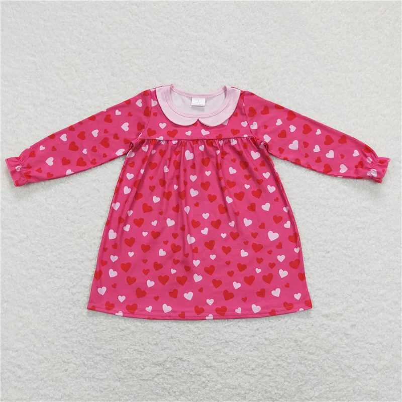 Classic Comfort GLD0492   Baby Girls Pink Hearts Long Sleeve Valentines Dresses