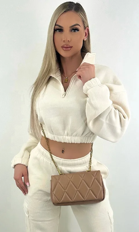 Comfortable Sweaters CAROLINA ESSENTIAL CROPPED SWEATSHIRT (CREAM)