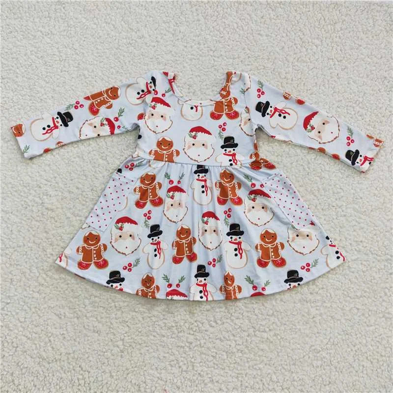 Elegant Dressing GLD0367  Baby Girls Blue Christmas Snowman Gingerbread Long Sleeve Dresses