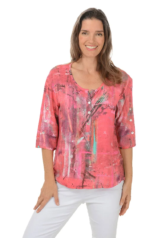 Effortless Looks Petite Kelly Pleated Button Sleeve Blouse