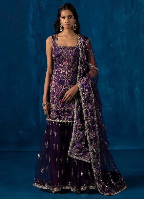 Cozy Fashion Purple Multicolor Embroidered Gharara Suit