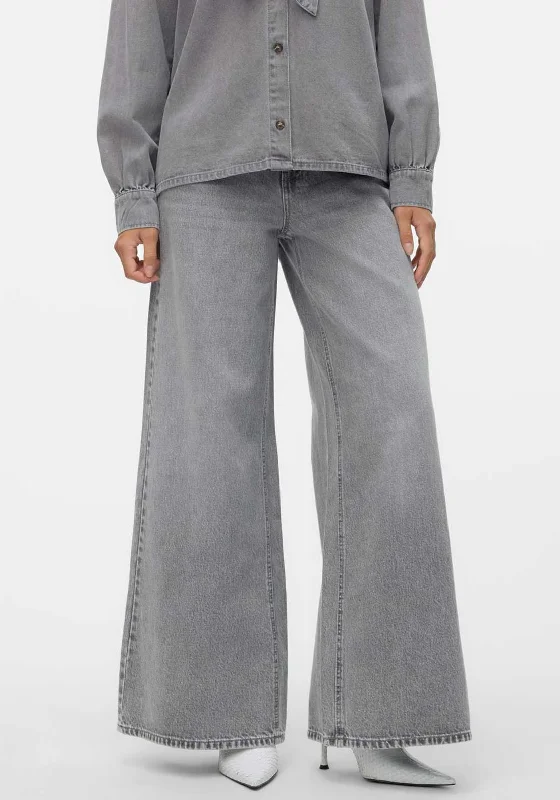 Relaxed Weekend Wear Vero Moda Annet Belted Wide Leg Jeans, Grey