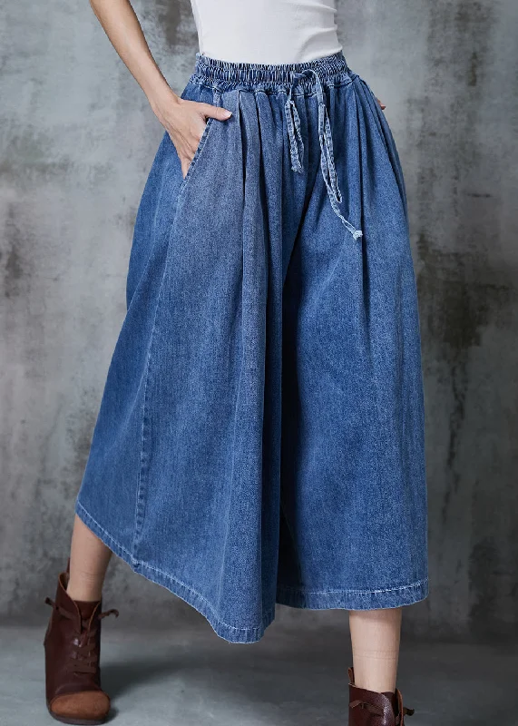 Relaxed Fits French Blue Oversized Denim Wide Leg Pants Summer