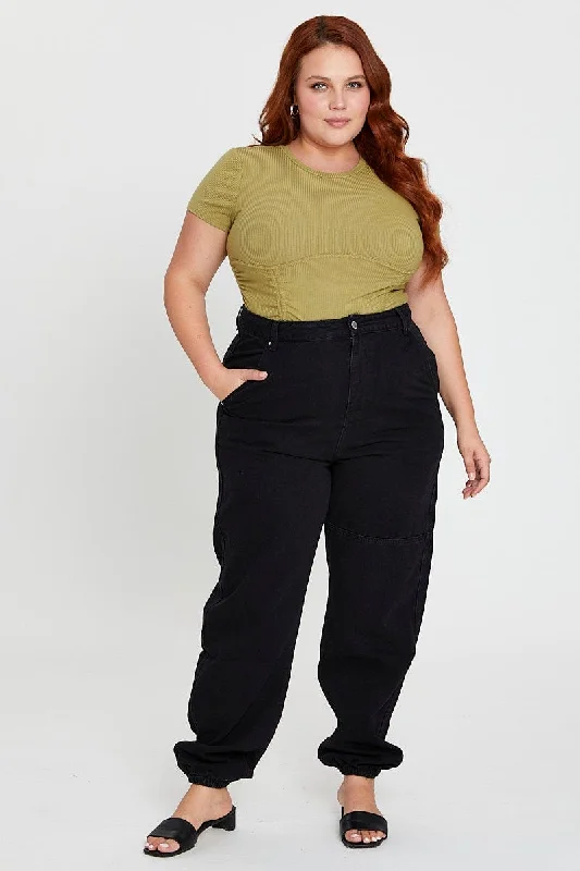 Relaxed Tops Grey Denim Jean High Rise Track