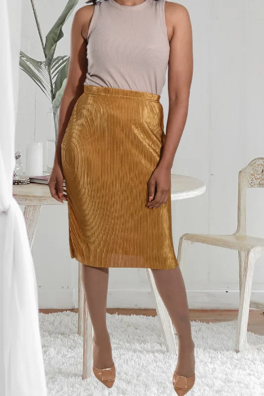 Soft Knitwear Gold Plisse Midi Skirt