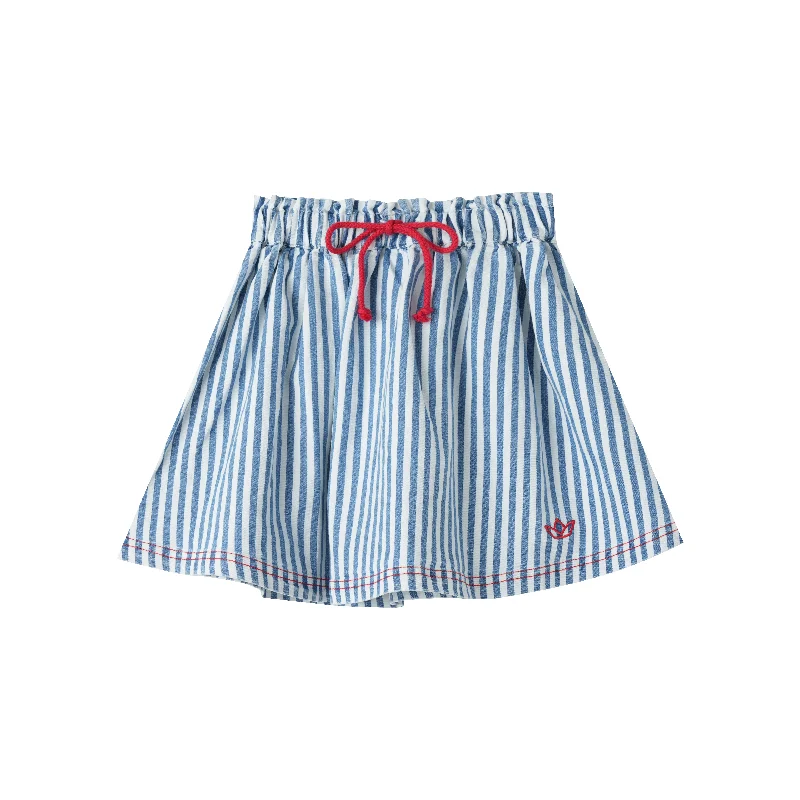 Cozy Outerwear STRIPED CIRCLE SKIRT WITH TIE-DENIM STRIPED