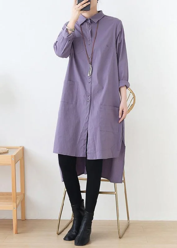 Casual Ease Italian lapel low high design clothes For Women Outfits purple Dresses