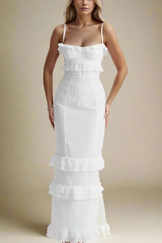 Soft Relaxation Wear Elia Bodycon Maxi Dress - White Pearl