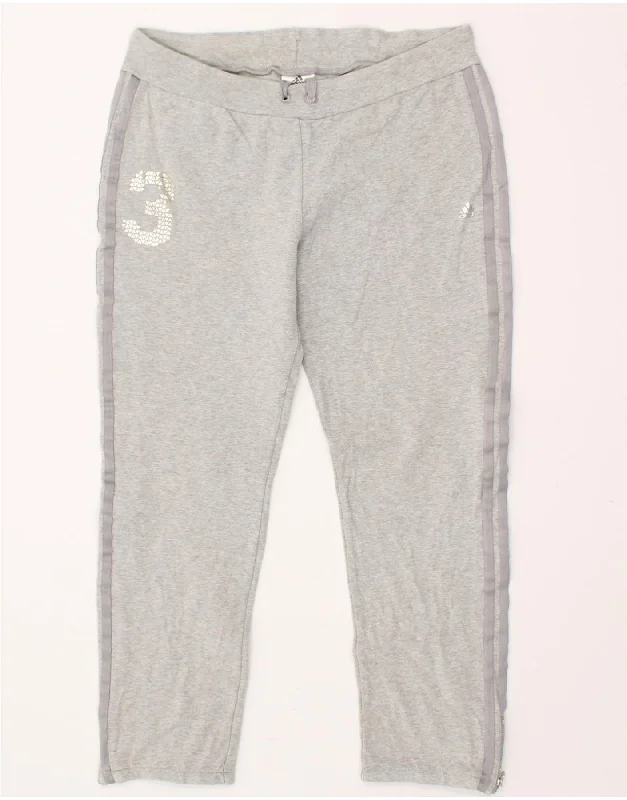 Casual Comfort ADIDAS Womens Crop Tracksuit Trousers UK 12-14 Medium  Grey Cotton