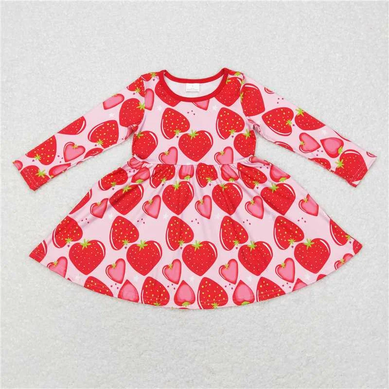 Trendy Dresses GLD0469  Baby Girls Long Sleeve Strawberry Knee Length Dresses