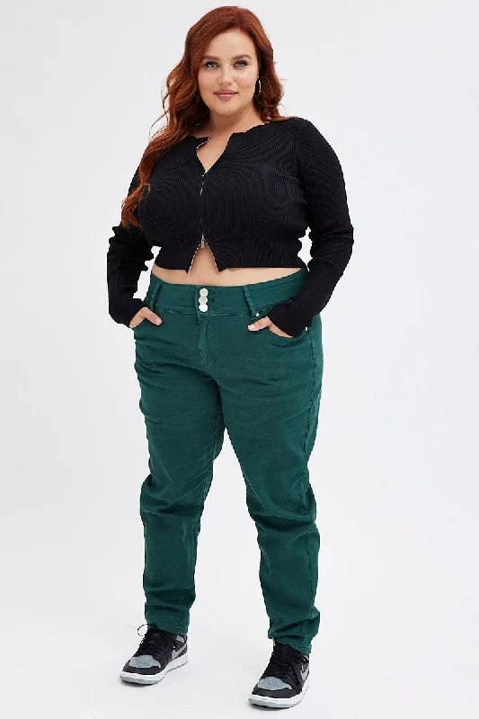 Casual Comfort Green Skinny Denim Jeans High Rise
