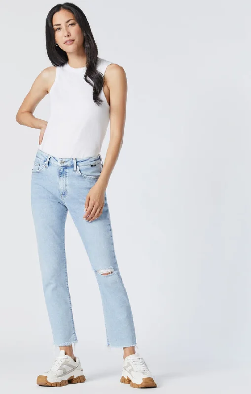 Timeless Style VIOLA STRAIGHT LEG JEANS IN LIGHT RIPPED RECYCLED BLUE