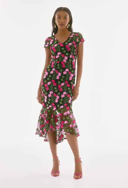 Soft Comfort Wear Floral V-neck Midi Dress