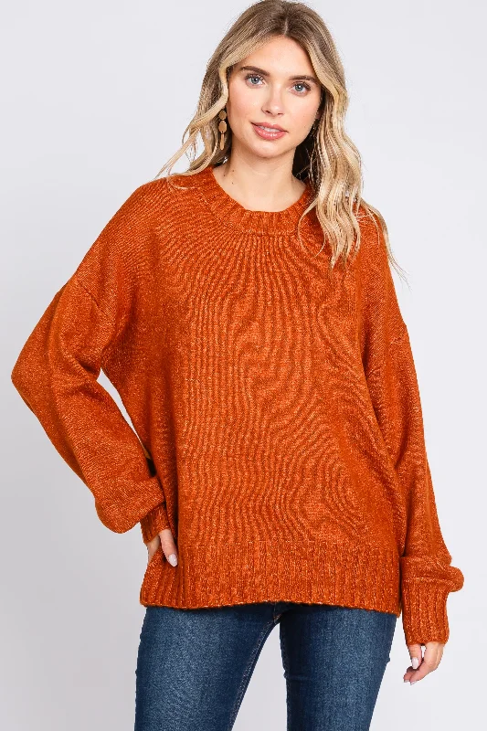Soft Trends Rust Ribbed Cuff Sweater