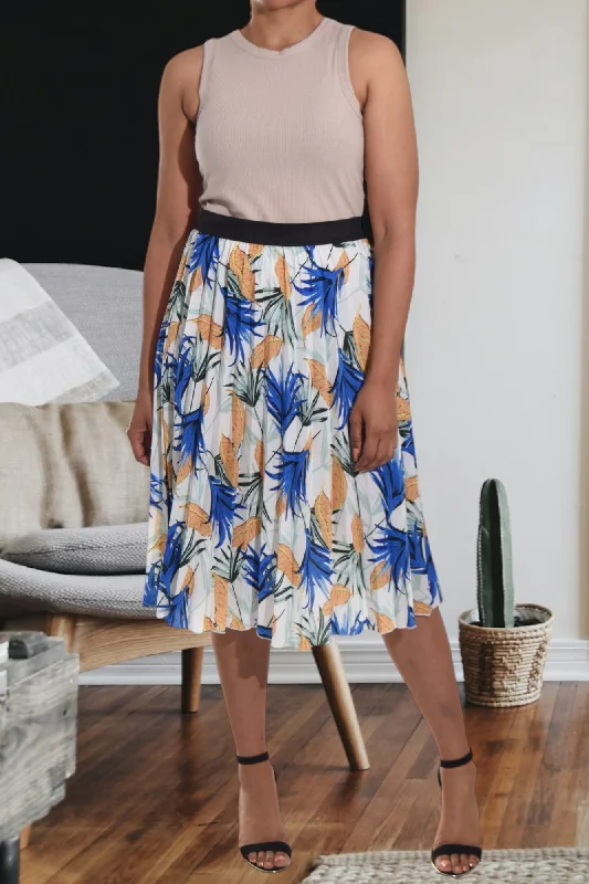 Cozy Fashion Blue Floral Pleated Skirt