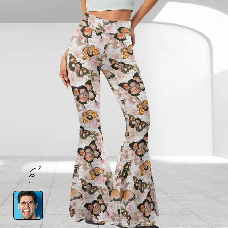 Casual Chic Outfits Custom Face Butterfly Flare Yoga Pants for Women Soft High Waist Bootcut Leggings