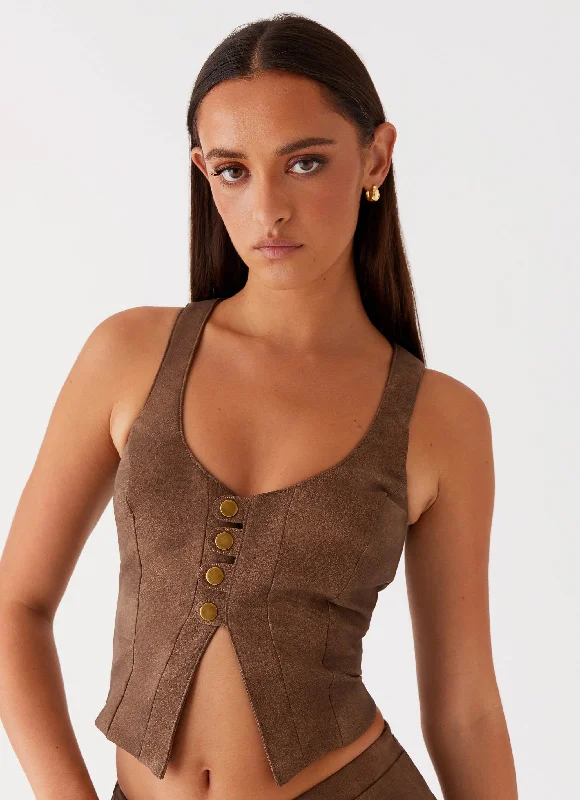 Comfortable Sweaters West District PU Top - Brown