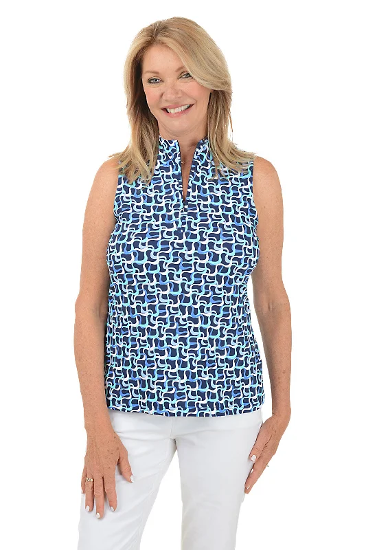 Cozy Footwear Blue Waves UPF50+ Sleeveless Zip Top