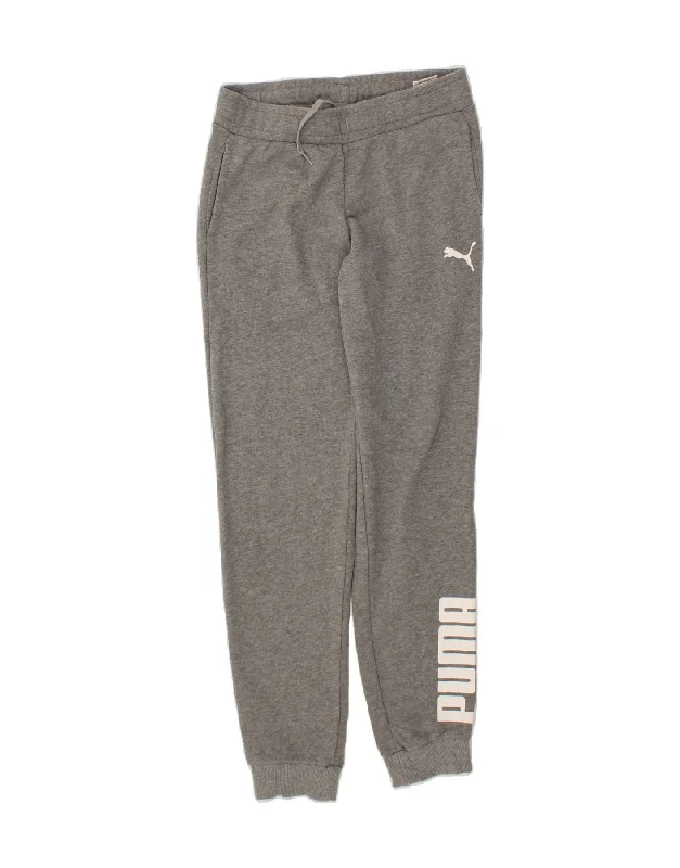 Light Dressing PUMA Womens Graphic Tracksuit Trousers Joggers UK 10 Small Grey Cotton