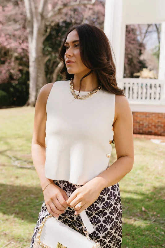 Soft Trends Virginia Cream Gold Button Tank Top