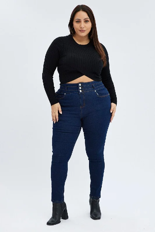 Cozy Chic Trends Blue Denim Jean High Rise 3 Buttons Skinny