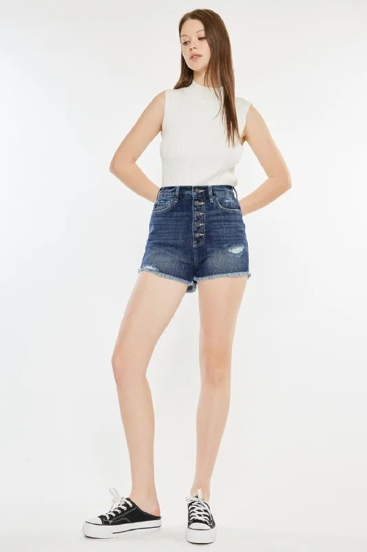 Cozy Apparel Kancan Raw Hem Button Fly Denim Shorts