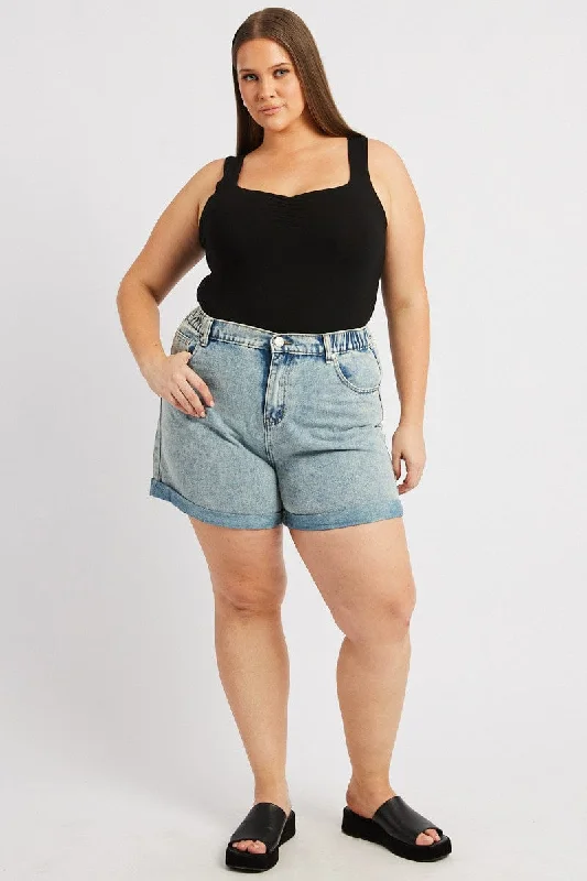 Elegant Fit Denim Relaxed Shorts High Rise
