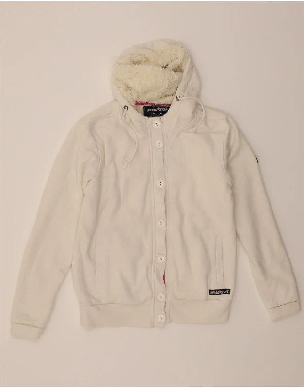 Soft Fabric Looks MISTRAL Womens Hooded Tracksuit Top Jacket UK 10 Small White Cotton