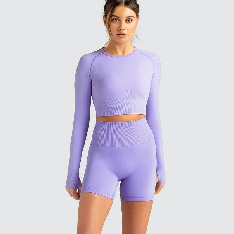 Long Sleeve Shorts Suit-Light Blue
