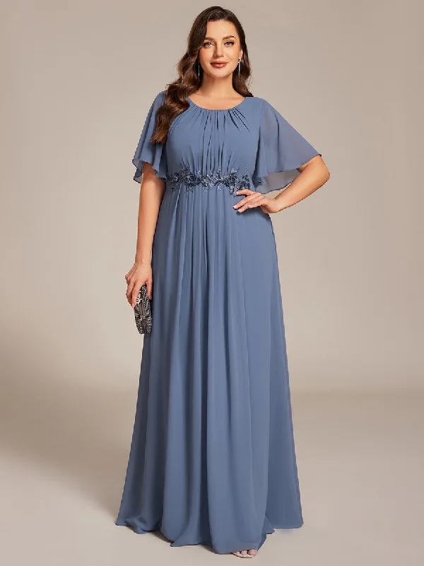 Comfortable Tops Plus Size Pleated Waist Applique Chiffon Maxi Formal Dress