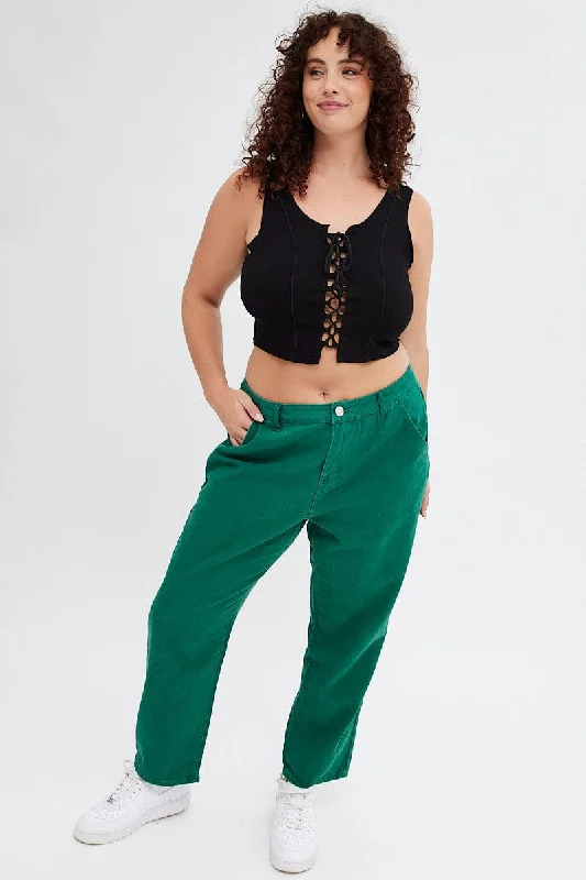 Trendy Looks Green Carpenter Denim Jeans High Rise