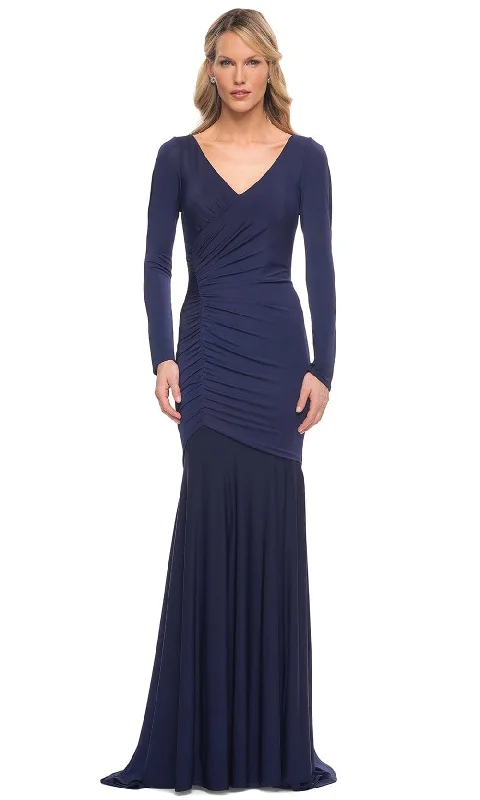 Elegant Dressing La Femme 30010 - Ruched Jersey Long Sleeve Mother of the Bride Dress