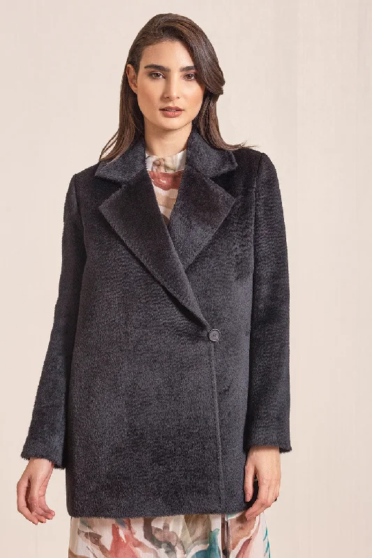 Versatile Style Vane Coat Baby Alpaca Suri Color Black