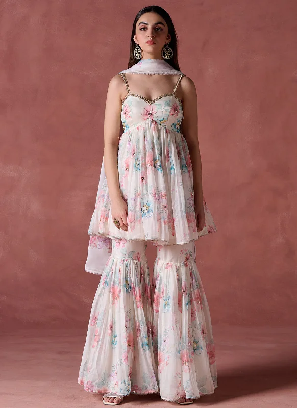 All-Day Style Off White Multicolor Floral Printed Gharara Suit