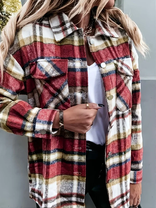 Light Layers Long Sleeve Plaid Shirt Button Up Casual Plaid Jacket