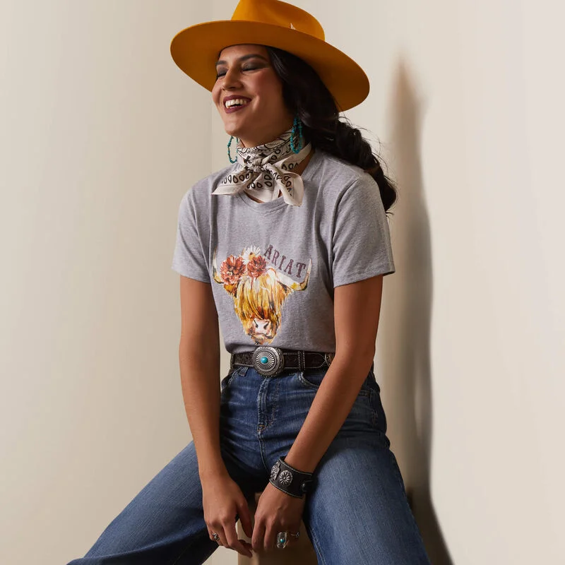 Cozy Outerwear Ariat Women's Real Highlander Rose Tee, Heather Grey