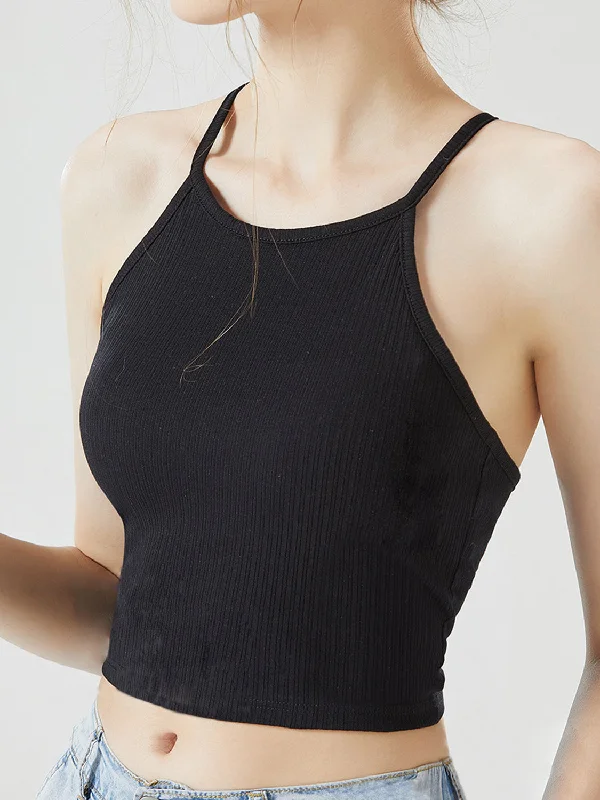 Cozy Fashion Grecian Neck Cropped Tank with Chest Pads