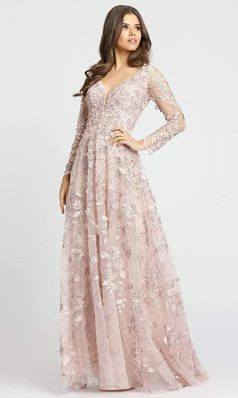 Light Layers Mac Duggal - 70224 Lace Applique Deep V Neck A-Line Gown
