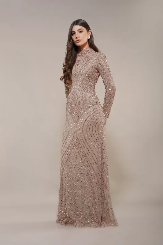 Stylish Fit Lotus Embellished Maxi Dress in Taupe