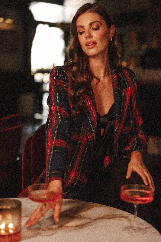 Elegant Casuals Vivienne Plaid Blazer - Red/Navy Multi