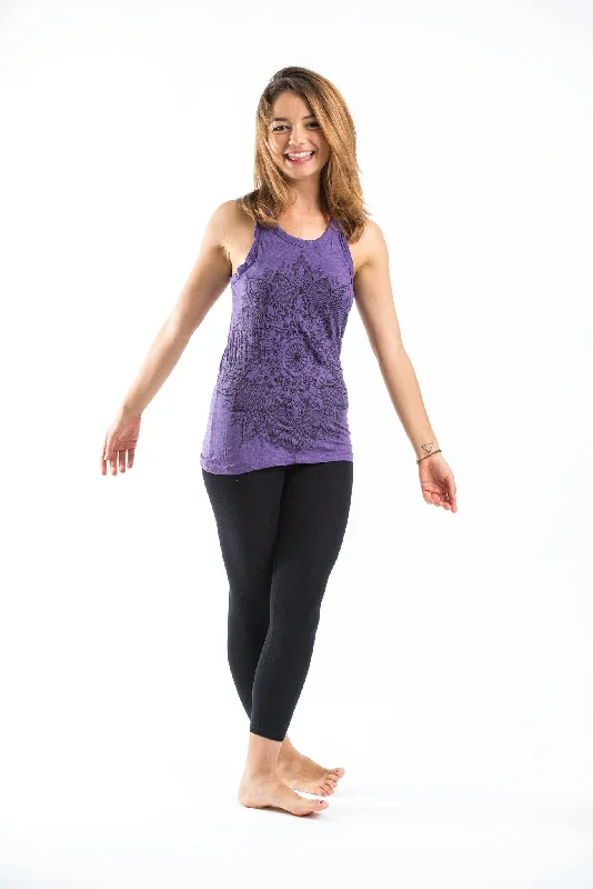 Weekend Comfort Wear Womens Lotus Mandala Tank Top in Purple