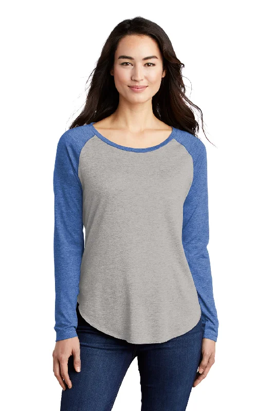 Easy Comfort Style Sport-Tek Womens Moisture Wicking Long Sleeve Scoop Neck T-Shirt - Heather Light Grey/Heather True Royal Blue - Closeout