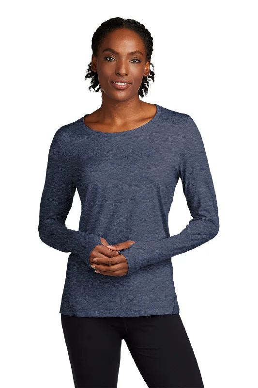 Casual Fit Sport-Tek Womens Exchange 1.5 Long Sleeve Crewneck T-Shirt - Heather Dark Denim Blue