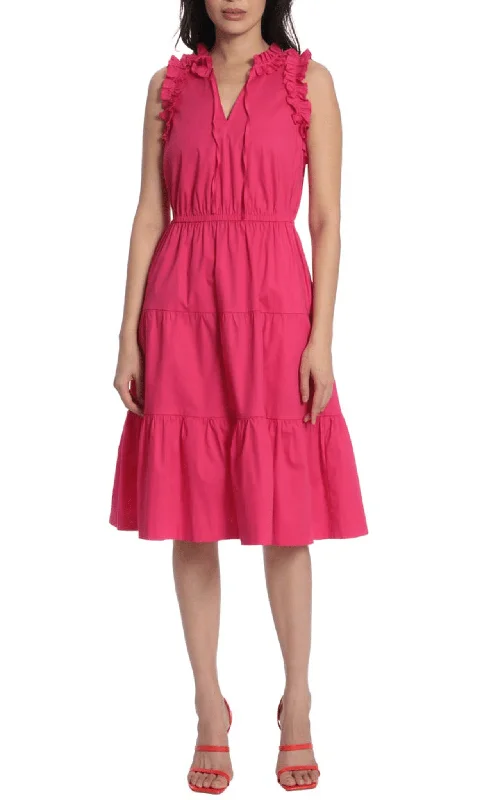 Comfortable Fitwear Maggy London G5174M - Ruffled Sleeve Midi Dress