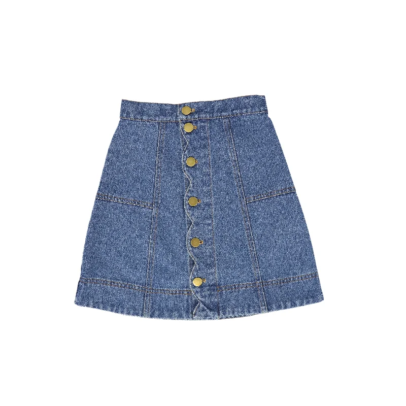 Breathable Style BAMBOO MID BLUE DENIM BUTTON SKIRT