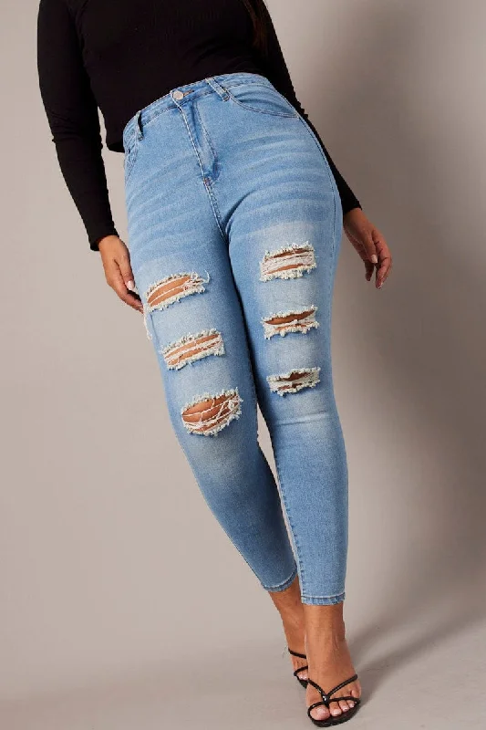 Cozy Street Style Denim Skinny Jeans High Rise Distressed