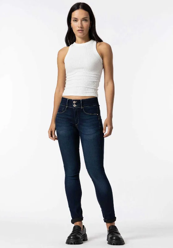 Soft Feel Tiffosi Double Up One Size Skinny Jeans, Dark Blue Denim