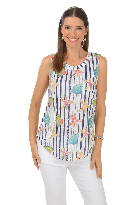 Weekend Comfort Seashell Stripe High Low Tank Top