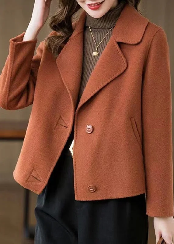 Versatile Comfort Wear Plus Size Orange Pockets Woolen Coats Spring