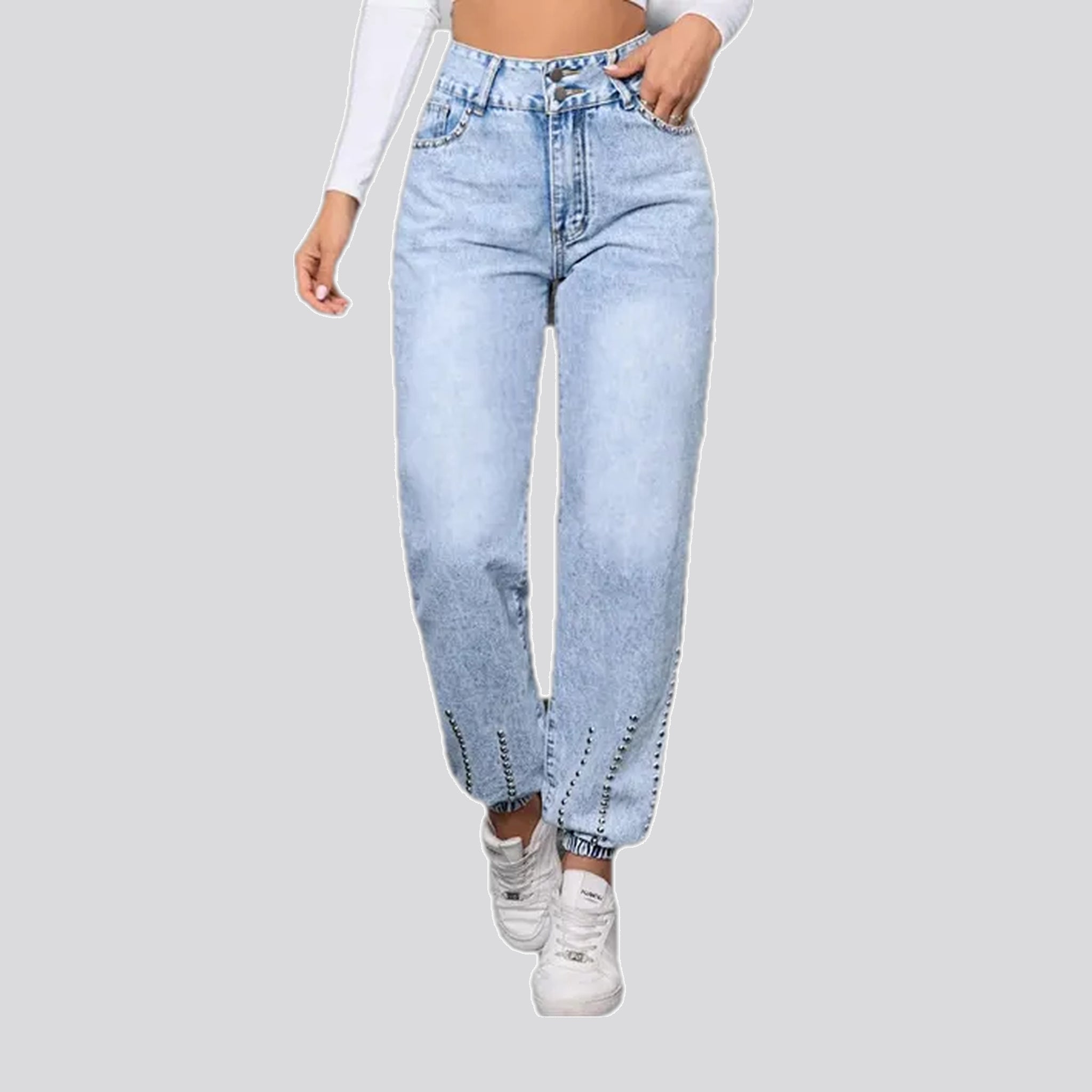 Stylish Casuals Cuffed decorated jeans for ladies
